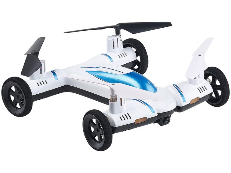 2in1-Quadrocopter und Auto mit HD-Kamera, 2,4-GHz-Fernsteuerung, WLAN