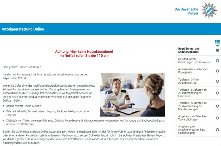 Online-Strafanzeige in Bayern mit cit intelliForm umgesetzt